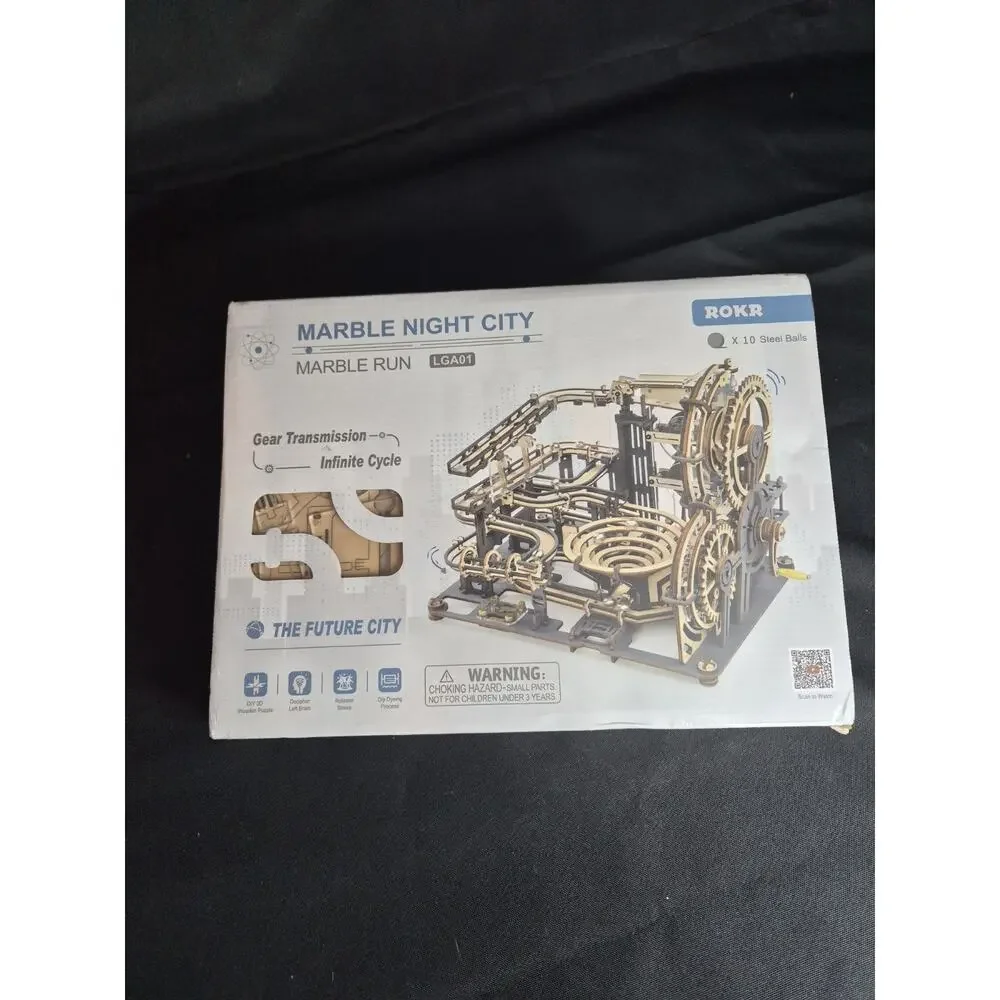 ROKR 3D-Marble Night City Marble Run LGA01 Gears/Steel Balls Wood Puzzle Sealed